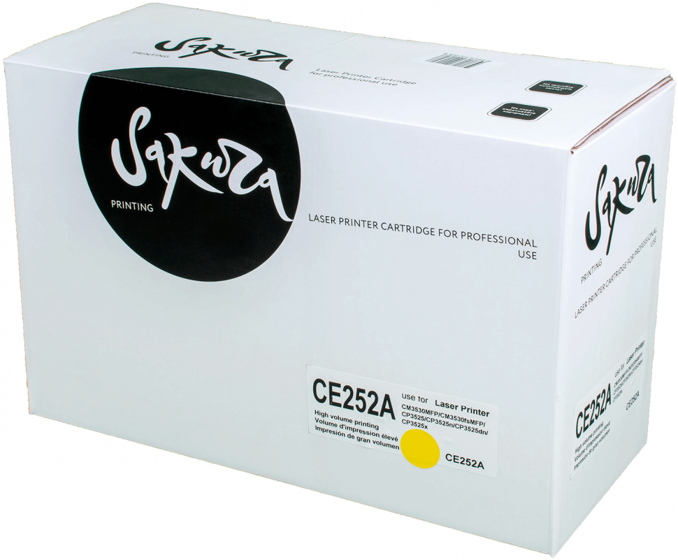 Картридж SAKURA CE252A  для HP Color LaserJet CM3530MFP, CM3530fsMFP, CP3525, CP3525n, CP3525dn, CP3525x, желтый, 7000 к.