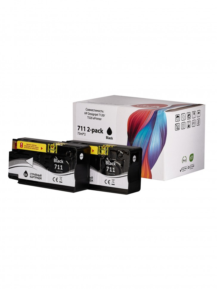 Струйный картридж Sakura P2V31A (№711 2-pack Black) для HP Designjet T120/T520 ePrinter, черный, 73 мл.