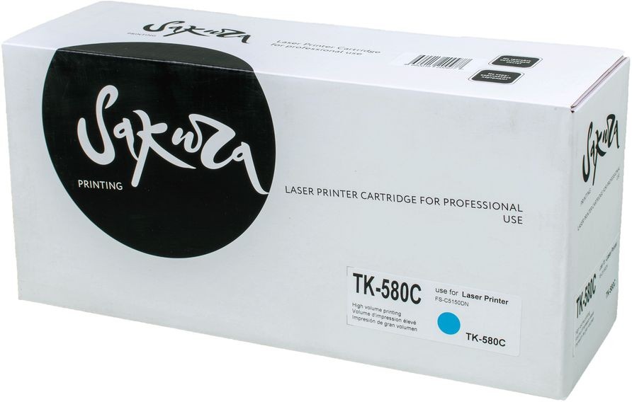 Картридж SAKURA TK580C для Kyocera Mita FS-5150DN, 5250DN, голубой, 2800 к.