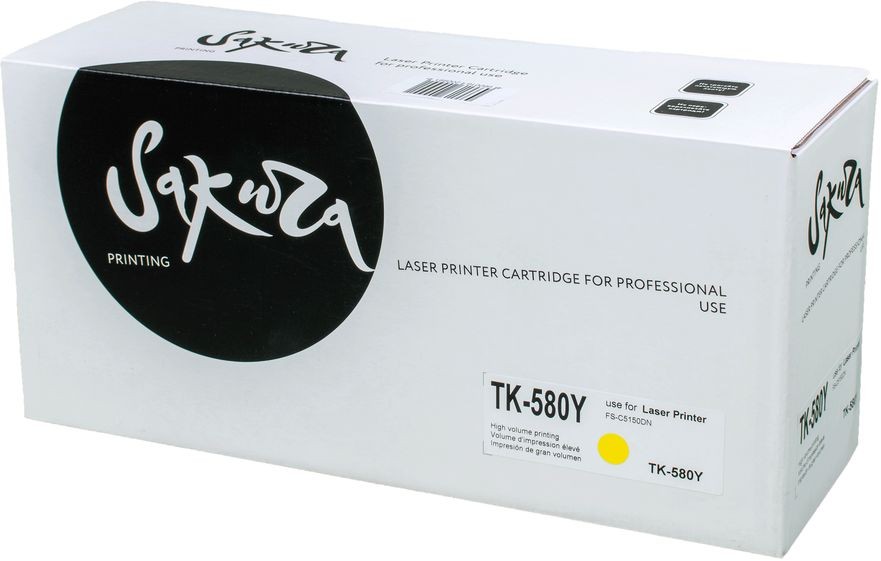 Картридж SAKURA TK580Y для Kyocera Mita FS-5150DN, 5250DN, желтый, 2800 к.