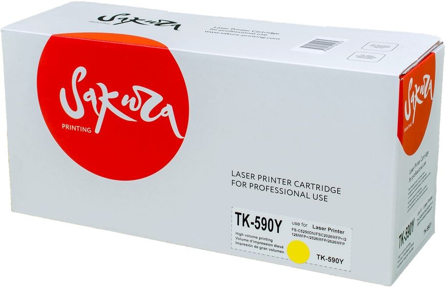 Картридж SAKURA TK590Y для Kyocera Mita FS-C2126MFP, FS-C2026, желтый, 5000 к.