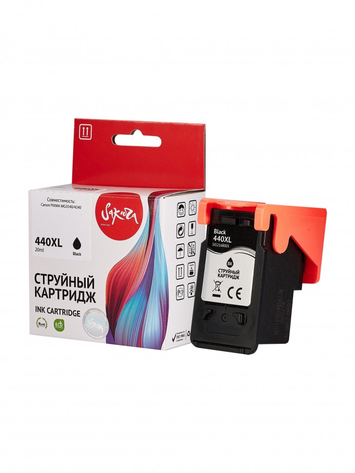 Струйный картридж Sakura 5216B001 (440XL Black) для Canon PIXMA MG3540/4240, черный, 20 мл., 600 к.