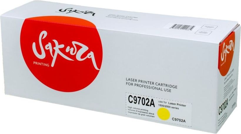 Картридж SAKURA C9702A для HP Color LaserJet 1500, 2500 series, желтый, 4000 к.